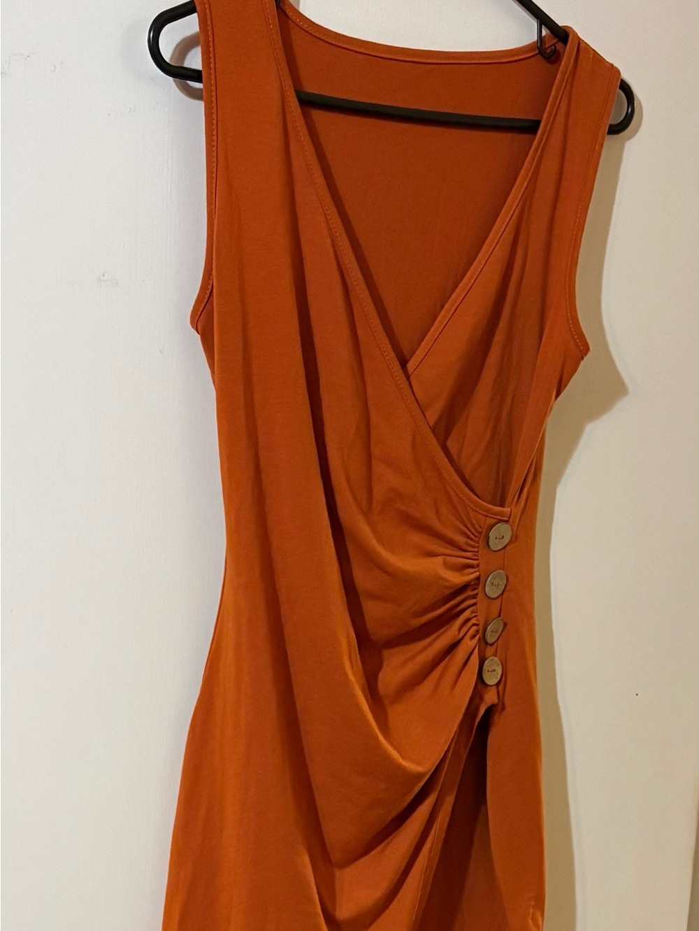 SHEIN Rust Orange Draped Dress with Button Accent